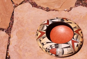 multi color pottery of Carol Namoki bowl, early 70's