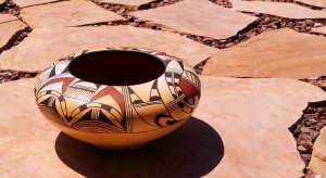 multi color pottery of Carol Namoki bowl, early 70's