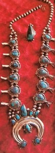 Bisbee turquoise, sterling silver Navajo squash blossom